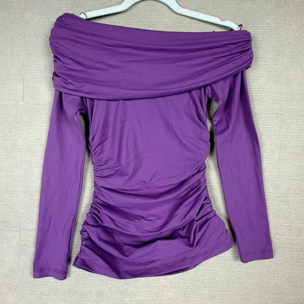 Susana Monaco Purple Off The Shoulder Ruched Long Sleeve Top Small NWOT